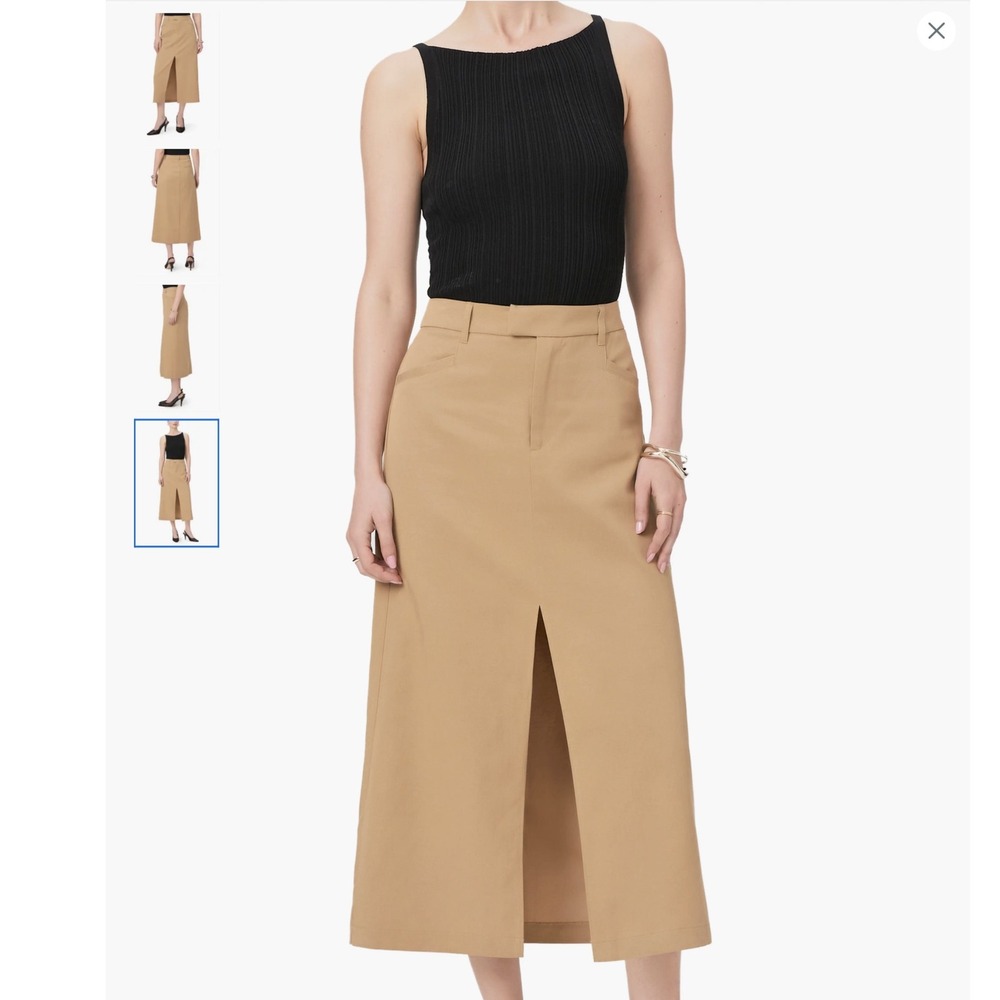 PAIGE Maureen Midi Skirt 10 Sandstone High Waist Career Work Slit Front Womens